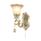 Wave-Trimmed Bell Opal Glass Wall Lamp Traditional 1/2-Head Living Room Sconce with Carved Rose Detail in Gold Clearhalo 'Wall Lamps & Sconces' 'Wall Lights' Lighting' 1400309