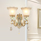 Wave-Trimmed Bell Opal Glass Wall Lamp Traditional 1/2-Head Living Room Sconce with Carved Rose Detail in Gold Clearhalo 'Wall Lamps & Sconces' 'Wall Lights' Lighting' 1400312