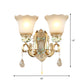 Wave-Trimmed Bell Opal Glass Wall Lamp Traditional 1/2-Head Living Room Sconce with Carved Rose Detail in Gold Clearhalo 'Wall Lamps & Sconces' 'Wall Lights' Lighting' 1400315