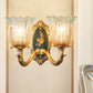 Retro Semi-Open Flower Wall Lighting 1/2-Light Carved Glass Sconce Light Fixture in Gold 2.0 Gold Clearhalo 'Wall Lamps & Sconces' 'Wall Lights' Lighting' 1400340