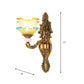 Brass 1/2-Head Wall Sconce Traditional Yellow and Blue Glass Lettuce-Edge Wall Mount Lamp Clearhalo 'Wall Lamps & Sconces' 'Wall Lights' Lighting' 1400380