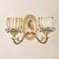 Antique Flower Wall Lamp 2 Lights Clear Ribbed Glass Sconce Lighting Fixture in Gold Clearhalo 'Wall Lamps & Sconces' 'Wall Lights' Lighting' 1400383