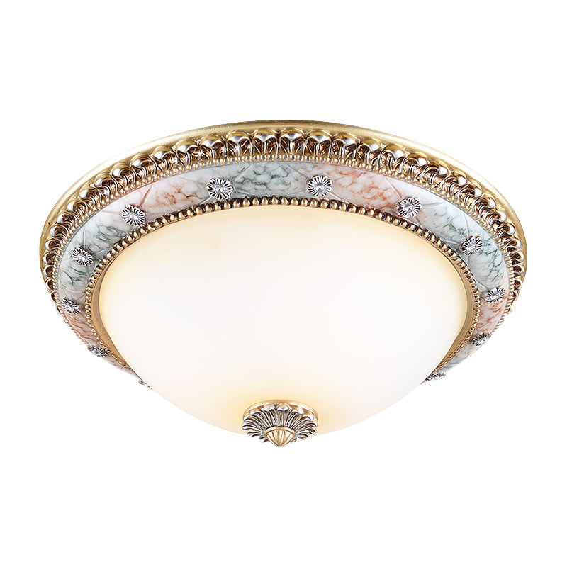 2/3-Light Flush Mount Lighting Minimalist Dome White Glass Ceiling Fixture in Gold, 14"/16"/19.5" W Clearhalo 'Ceiling Lights' 'Close To Ceiling Lights' 'Close to ceiling' 'Flush mount' Lighting' 1400396