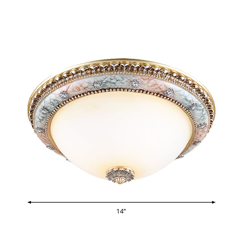 2/3-Light Flush Mount Lighting Minimalist Dome White Glass Ceiling Fixture in Gold, 14"/16"/19.5" W Clearhalo 'Ceiling Lights' 'Close To Ceiling Lights' 'Close to ceiling' 'Flush mount' Lighting' 1400397