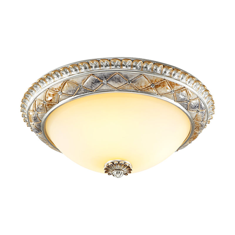 Dome Bedroom Ceiling Light Fixture Traditional Frosted White Glass 14"/16"/19.5" W 2/3-Head Gold/Silver Flush Mount