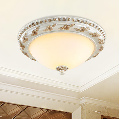 2/3 Bulbs Half-Sphere Flushmount Light Classic Beige Opaline Glass Ceiling Mount Lamp for Kitchen, 14"/16"/19.5" W Beige Clearhalo 'Ceiling Lights' 'Close To Ceiling Lights' 'Close to ceiling' 'Flush mount' Lighting' 1400410