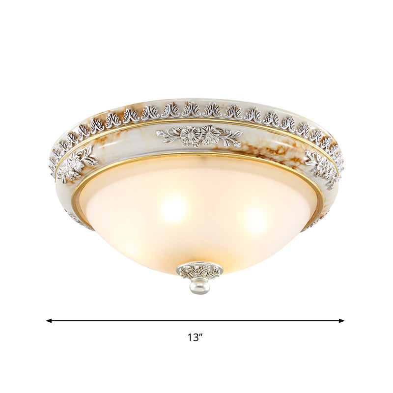 Frosted Glass White Ceiling Lamp Hemispherical 2/3-Light 13"/14.5"/18.5" Wide Antiqued Style Flush Light Fixture