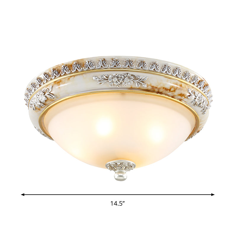 Frosted Glass White Ceiling Lamp Hemispherical 2/3-Light 13"/14.5"/18.5" Wide Antiqued Style Flush Light Fixture