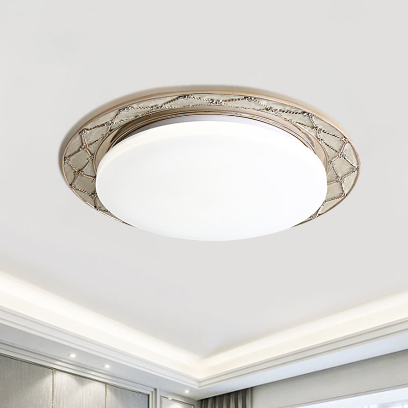 Milk Glass LED Flush Mount Lamp Vintage Beige/Silver Grey Moon-Shaped Bedroom Ceiling Mount Light Fixture - Clearhalo - 'Ceiling Lights' - 'Close To Ceiling Lights' - 'Close to ceiling' - 'Flush mount' - Lighting' - 1400429
