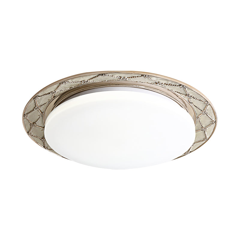 Milk Glass LED Flush Mount Lamp Vintage Beige/Silver Grey Moon-Shaped Bedroom Ceiling Mount Light Fixture - Clearhalo - 'Ceiling Lights' - 'Close To Ceiling Lights' - 'Close to ceiling' - 'Flush mount' - Lighting' - 1400430