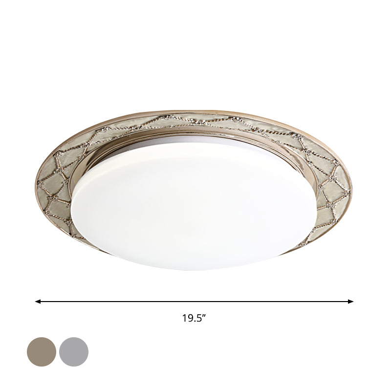 Milk Glass LED Flush Mount Lamp Vintage Beige/Silver Grey Moon-Shaped Bedroom Ceiling Mount Light Fixture - Clearhalo - 'Ceiling Lights' - 'Close To Ceiling Lights' - 'Close to ceiling' - 'Flush mount' - Lighting' - 1400431