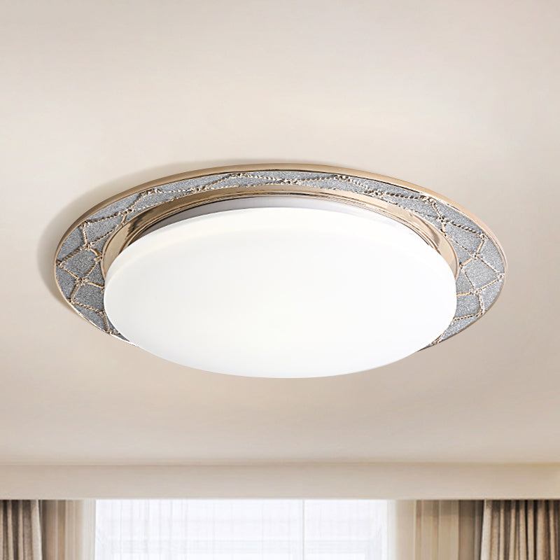 Milk Glass LED Flush Mount Lamp Vintage Beige/Silver Grey Moon-Shaped Bedroom Ceiling Mount Light Fixture - Clearhalo - 'Ceiling Lights' - 'Close To Ceiling Lights' - 'Close to ceiling' - 'Flush mount' - Lighting' - 1400433