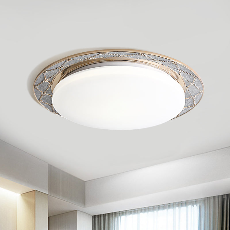 Milk Glass LED Flush Mount Lamp Vintage Beige/Silver Grey Moon-Shaped Bedroom Ceiling Mount Light Fixture - Clearhalo - 'Ceiling Lights' - 'Close To Ceiling Lights' - 'Close to ceiling' - 'Flush mount' - Lighting' - 1400434