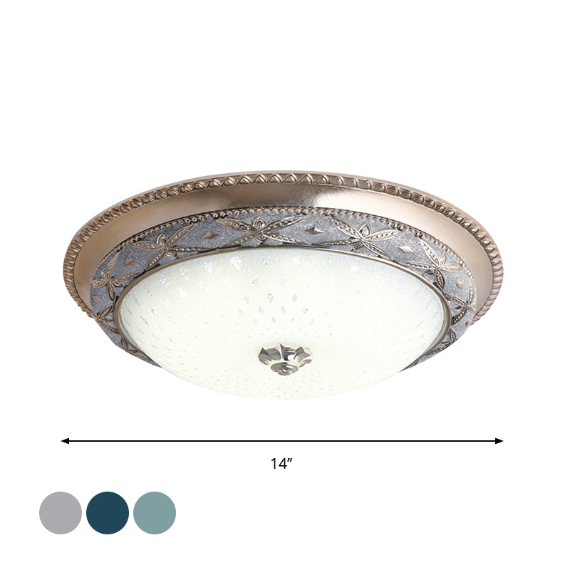 Bowl Shade Foyer Ceiling Lighting Vintage Opal Glass Sky Blue/Green LED Flush Mounted Light Fixture, 14"/16" W