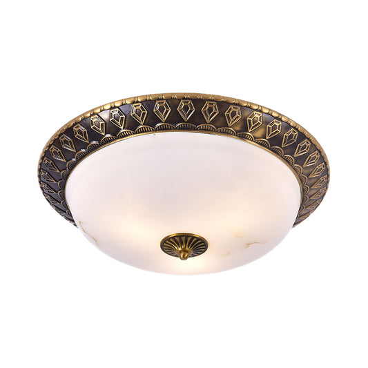 2/3 Heads Flush Mount Lamp Traditional Living Room Ceiling Light with Bowl Milk Glass Shade in Brass, 14"/16"/19.5" W Clearhalo 'Ceiling Lights' 'Close To Ceiling Lights' 'Close to ceiling' 'Flush mount' Lighting' 1400463