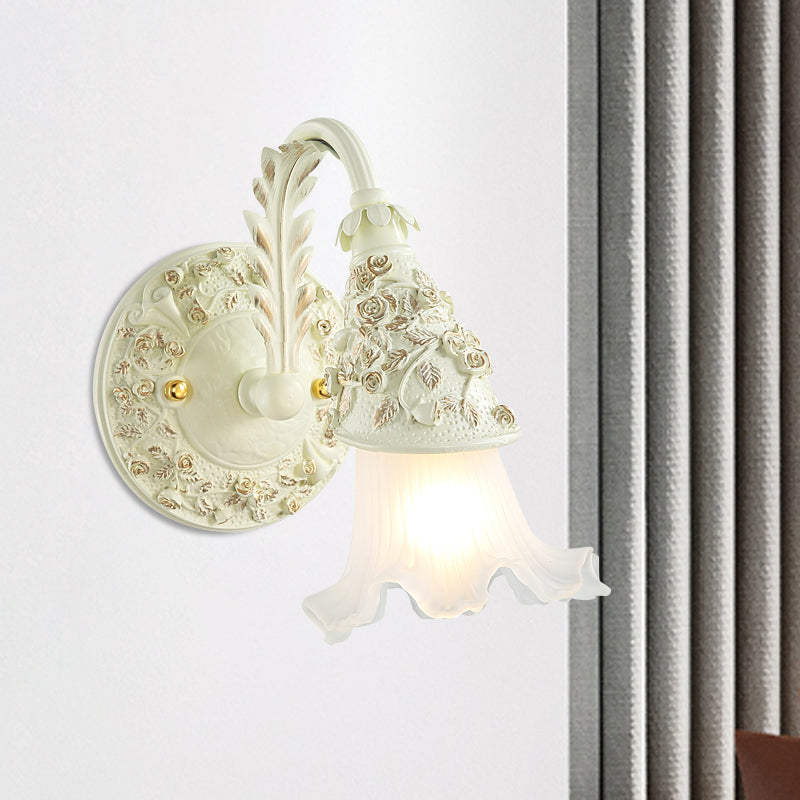 Ruffled Bath Vanity Wall Sconce Antique Frosted Glass 1/2/3-Bulb White Wall Mount Light Fixture Clearhalo 'Vanity Lights' 'Wall Lights' Lighting' 1400472