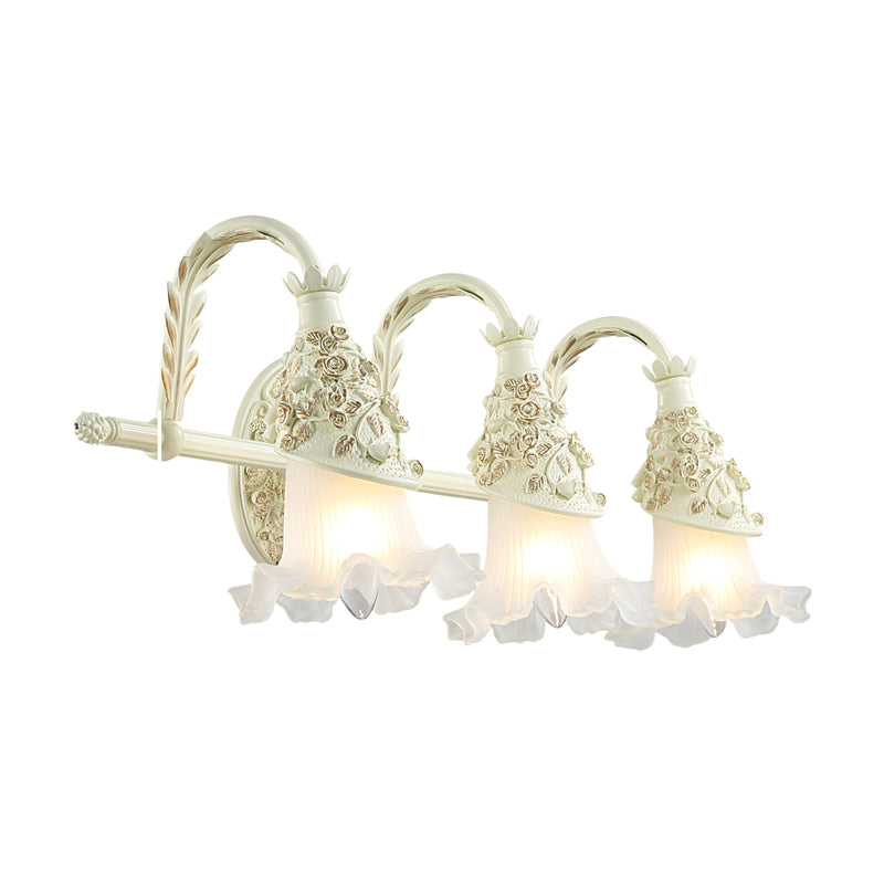 Ruffled Bath Vanity Wall Sconce Antique Frosted Glass 1/2/3-Bulb White Wall Mount Light Fixture Clearhalo 'Vanity Lights' 'Wall Lights' Lighting' 1400482