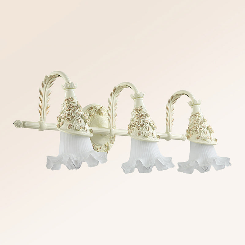 Ruffled Bath Vanity Wall Sconce Antique Frosted Glass 1/2/3-Bulb White Wall Mount Light Fixture Clearhalo 'Vanity Lights' 'Wall Lights' Lighting' 1400483