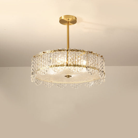 Drum Embossed Clear Crystal Chandelier Contemporary 4 Heads Bedroom Hanging Lamp Kit Clearhalo 'Ceiling Lights' 'Chandeliers' 'Clear' 'Industrial' 'Modern Chandeliers' 'Modern' 'Tiffany' 'Traditional Chandeliers' Lighting' 1400509