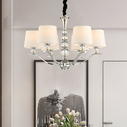 Modernist Barrel Shade Chandelier Light Fixture 6/8 Lights Fabric Radial Ceiling Pendant Lamp in White, 30.5"/26.5" Wide White 26.5" Clearhalo 'Ceiling Lights' 'Chandeliers' 'Modern Chandeliers' 'Modern' Lighting' 1400517