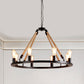 Metallic Circular Hanging Lamp with Exposed Bulb and Rope Vintage 6/8 Lights Dining Room Suspension Light in Brown Clearhalo 'Cast Iron' 'Ceiling Lights' 'Chandeliers' 'Industrial Chandeliers' 'Industrial' 'Metal' 'Middle Century Chandeliers' 'Rustic Chandeliers' 'Tiffany' Lighting' 1400538