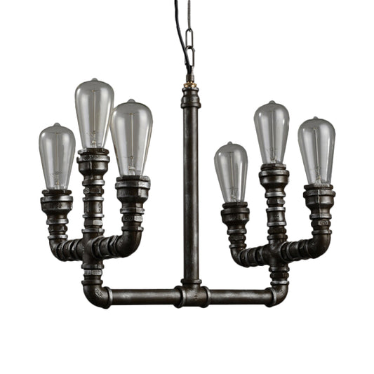 Metal Rust Chandelier Pendant Light Open Bulb 6 Heads Vintage Industrial Hanging Lamp with Pipe Clearhalo 'Cast Iron' 'Ceiling Lights' 'Chandeliers' 'Industrial Chandeliers' 'Industrial' 'Metal' 'Middle Century Chandeliers' 'Rustic Chandeliers' 'Tiffany' Lighting' 1400581