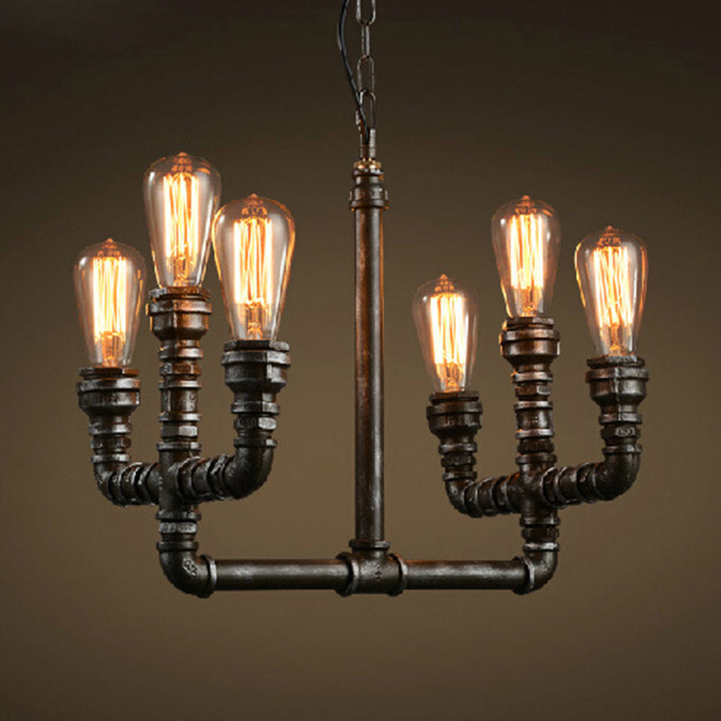 Metal Rust Chandelier Pendant Light Open Bulb 6 Heads Vintage Industrial Hanging Lamp with Pipe Clearhalo 'Cast Iron' 'Ceiling Lights' 'Chandeliers' 'Industrial Chandeliers' 'Industrial' 'Metal' 'Middle Century Chandeliers' 'Rustic Chandeliers' 'Tiffany' Lighting' 1400582