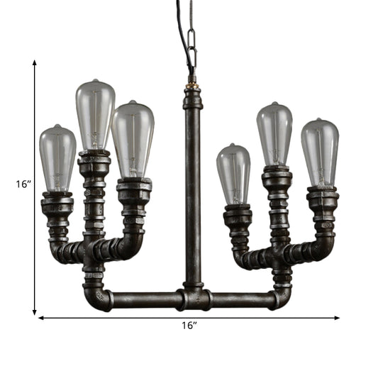 Metal Rust Chandelier Pendant Light Open Bulb 6 Heads Vintage Industrial Hanging Lamp with Pipe Clearhalo 'Cast Iron' 'Ceiling Lights' 'Chandeliers' 'Industrial Chandeliers' 'Industrial' 'Metal' 'Middle Century Chandeliers' 'Rustic Chandeliers' 'Tiffany' Lighting' 1400583