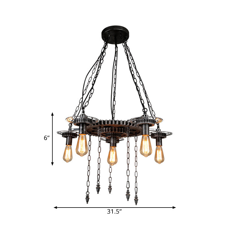 Aged Silver Gear Design Ceiling Lamp Vintage Industrial Metal 6 Heads Restaurant Hanging Lamp Clearhalo 'Ceiling Lights' 'Chandeliers' 'Industrial Chandeliers' 'Industrial' 'Middle Century Chandeliers' 'Tiffany' Lighting' 1400628