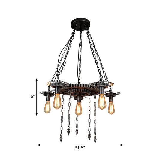 Aged Silver Gear Design Ceiling Lamp Vintage Industrial Metal 6 Heads Restaurant Hanging Lamp Clearhalo 'Ceiling Lights' 'Chandeliers' 'Industrial Chandeliers' 'Industrial' 'Middle Century Chandeliers' 'Tiffany' Lighting' 1400628