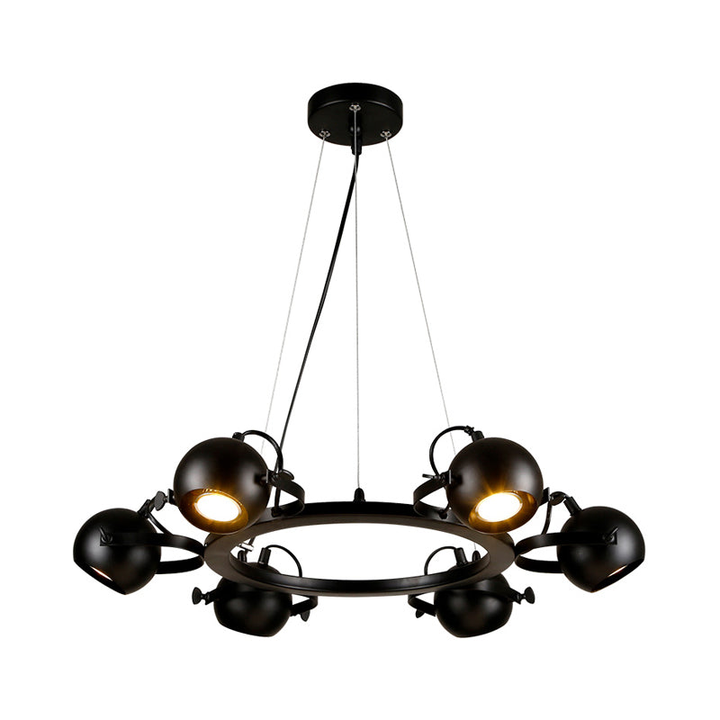 Black Finish Globe Chandelier Lamp Antique Style Metal 6 Lights Restaurant Hanging Light with Ring Clearhalo 'Cast Iron' 'Ceiling Lights' 'Chandeliers' 'Industrial Chandeliers' 'Industrial' 'Metal' 'Middle Century Chandeliers' 'Rustic Chandeliers' 'Tiffany' Lighting' 1400632