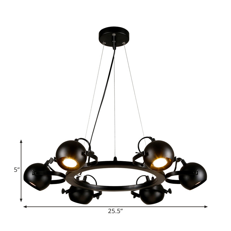 Black Finish Globe Chandelier Lamp Antique Style Metal 6 Lights Restaurant Hanging Light with Ring Clearhalo 'Cast Iron' 'Ceiling Lights' 'Chandeliers' 'Industrial Chandeliers' 'Industrial' 'Metal' 'Middle Century Chandeliers' 'Rustic Chandeliers' 'Tiffany' Lighting' 1400633