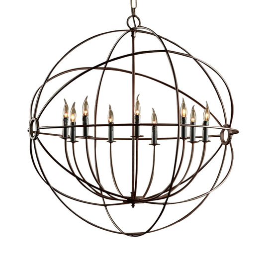 Antique Style Spherical Ceiling Pendant with Cage Shade Multi Light Iron Chandelier Lighting in Rust Clearhalo 'Cast Iron' 'Ceiling Lights' 'Chandeliers' 'Industrial Chandeliers' 'Industrial' 'Metal' 'Middle Century Chandeliers' 'Rustic Chandeliers' 'Tiffany' Lighting' 1400637