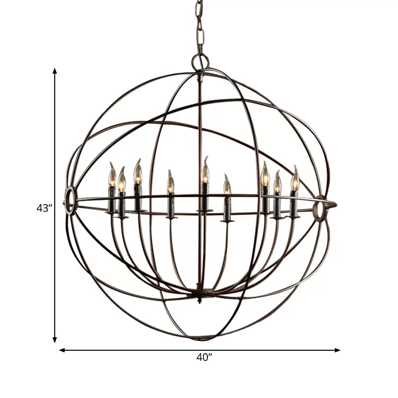Antique Style Spherical Ceiling Pendant with Cage Shade Multi Light Iron Chandelier Lighting in Rust Clearhalo 'Cast Iron' 'Ceiling Lights' 'Chandeliers' 'Industrial Chandeliers' 'Industrial' 'Metal' 'Middle Century Chandeliers' 'Rustic Chandeliers' 'Tiffany' Lighting' 1400638
