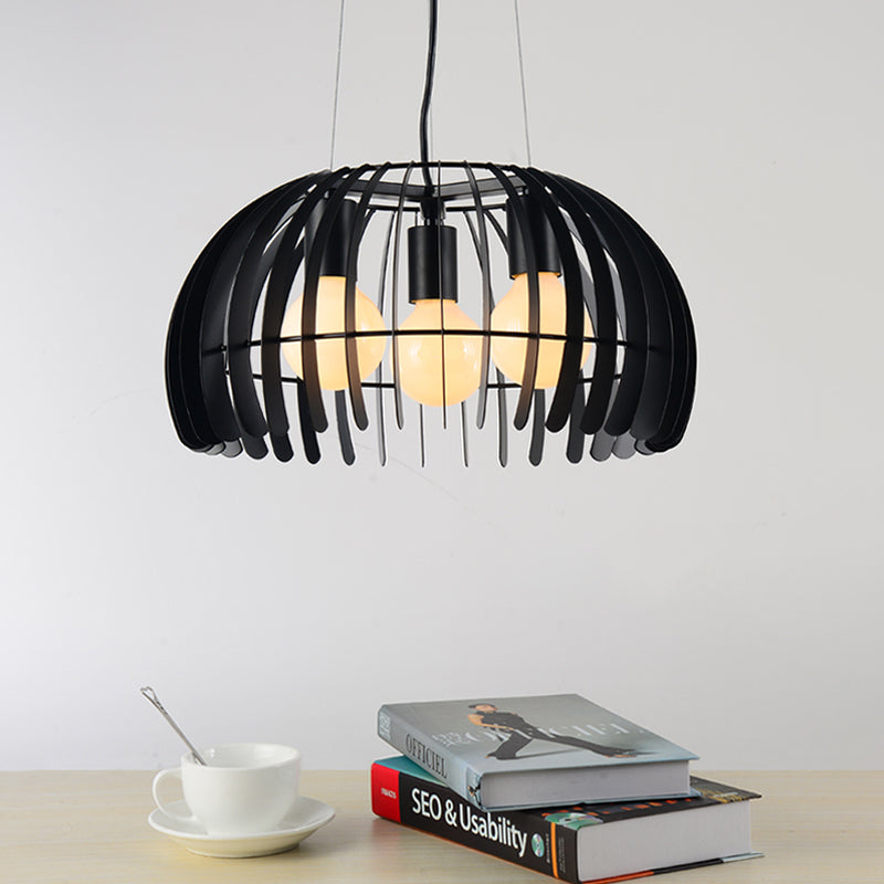 3 Bulbs Dome Hanging Light with Wire Guard Retro Style Black Metal Suspension Light for Dining Room Black Clearhalo 'Ceiling Lights' 'Chandeliers' 'Industrial Chandeliers' 'Industrial' 'Middle Century Chandeliers' 'Tiffany' Lighting' 1400639