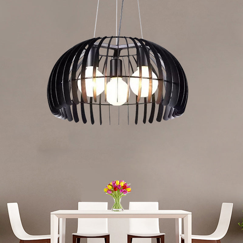 3 Bulbs Dome Hanging Light with Wire Guard Retro Style Black Metal Suspension Light for Dining Room Clearhalo 'Ceiling Lights' 'Chandeliers' 'Industrial Chandeliers' 'Industrial' 'Middle Century Chandeliers' 'Tiffany' Lighting' 1400640