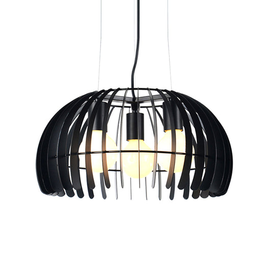 3 Bulbs Dome Hanging Light with Wire Guard Retro Style Black Metal Suspension Light for Dining Room Clearhalo 'Ceiling Lights' 'Chandeliers' 'Industrial Chandeliers' 'Industrial' 'Middle Century Chandeliers' 'Tiffany' Lighting' 1400641