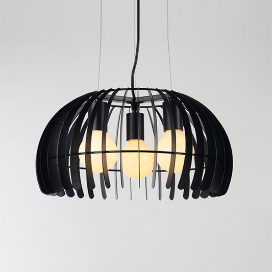 3 Bulbs Dome Hanging Light with Wire Guard Retro Style Black Metal Suspension Light for Dining Room Clearhalo 'Ceiling Lights' 'Chandeliers' 'Industrial Chandeliers' 'Industrial' 'Middle Century Chandeliers' 'Tiffany' Lighting' 1400642