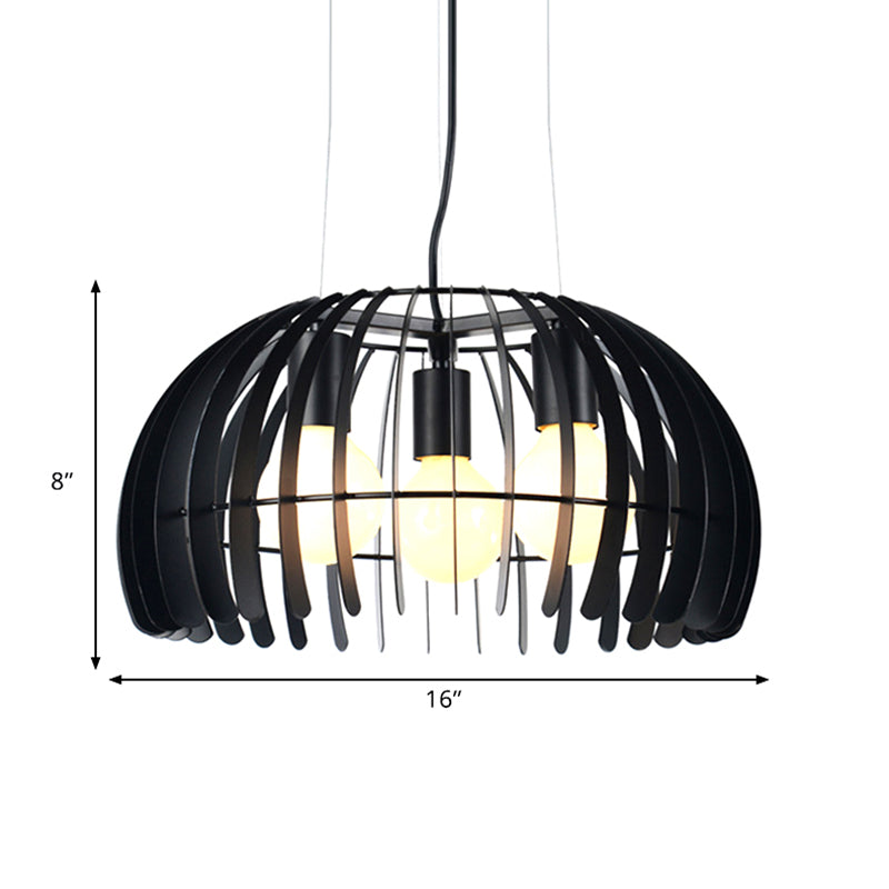 3 Bulbs Dome Hanging Light with Wire Guard Retro Style Black Metal Suspension Light for Dining Room Clearhalo 'Ceiling Lights' 'Chandeliers' 'Industrial Chandeliers' 'Industrial' 'Middle Century Chandeliers' 'Tiffany' Lighting' 1400643