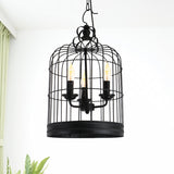 Black Birdcage Shade Pendant Light Antique Style Iron 3 Lights Restaurant Ceiling Light with Candle Design Black Clearhalo 'Cast Iron' 'Ceiling Lights' 'Chandeliers' 'Industrial Chandeliers' 'Industrial' 'Metal' 'Middle Century Chandeliers' 'Rustic Chandeliers' 'Tiffany' Lighting' 1400649