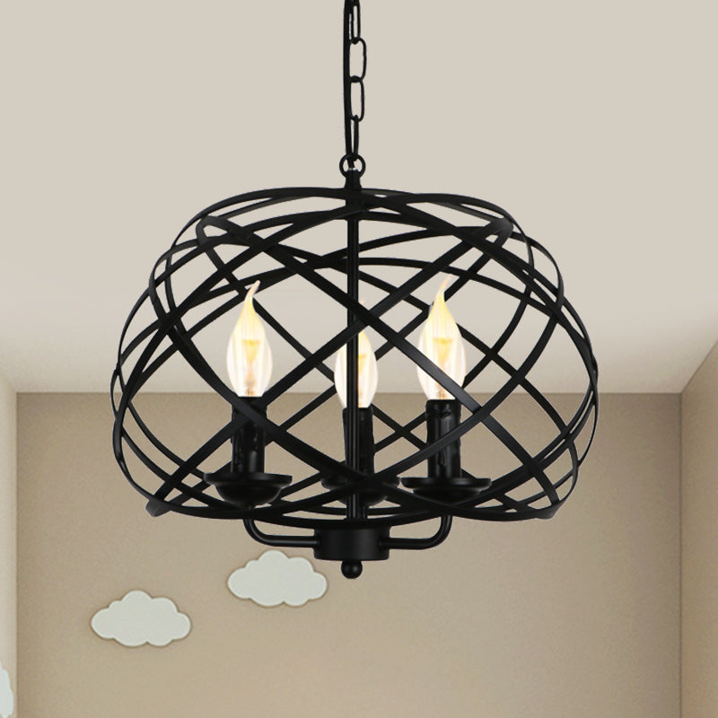 Industrial Geometric Ceiling Light with Cage Shade 3 Bulbs Metal Chandelier Lamp in Black for Kitchen Black Clearhalo 'Cast Iron' 'Ceiling Lights' 'Chandeliers' 'Industrial Chandeliers' 'Industrial' 'Metal' 'Middle Century Chandeliers' 'Rustic Chandeliers' 'Tiffany' Lighting' 1400654