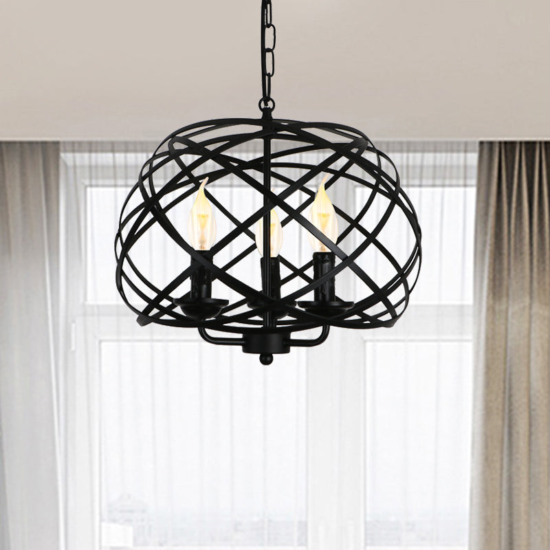 Industrial Geometric Ceiling Light with Cage Shade 3 Bulbs Metal Chandelier Lamp in Black for Kitchen Clearhalo 'Cast Iron' 'Ceiling Lights' 'Chandeliers' 'Industrial Chandeliers' 'Industrial' 'Metal' 'Middle Century Chandeliers' 'Rustic Chandeliers' 'Tiffany' Lighting' 1400655