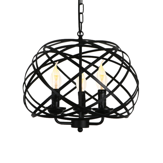 Industrial Geometric Ceiling Light with Cage Shade 3 Bulbs Metal Chandelier Lamp in Black for Kitchen Clearhalo 'Cast Iron' 'Ceiling Lights' 'Chandeliers' 'Industrial Chandeliers' 'Industrial' 'Metal' 'Middle Century Chandeliers' 'Rustic Chandeliers' 'Tiffany' Lighting' 1400656