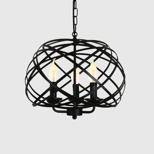 Industrial Geometric Ceiling Light with Cage Shade 3 Bulbs Metal Chandelier Lamp in Black for Kitchen Clearhalo 'Cast Iron' 'Ceiling Lights' 'Chandeliers' 'Industrial Chandeliers' 'Industrial' 'Metal' 'Middle Century Chandeliers' 'Rustic Chandeliers' 'Tiffany' Lighting' 1400657