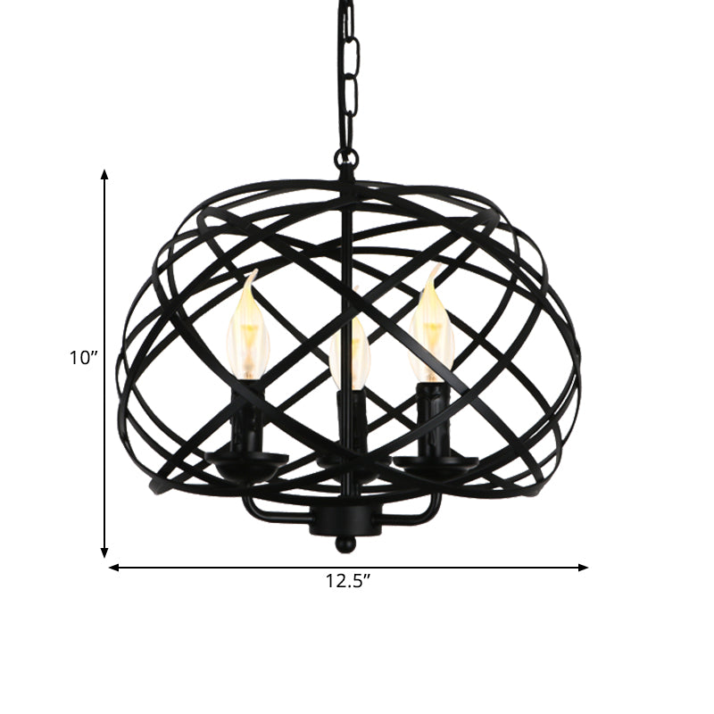 Industrial Geometric Ceiling Light with Cage Shade 3 Bulbs Metal Chandelier Lamp in Black for Kitchen Clearhalo 'Cast Iron' 'Ceiling Lights' 'Chandeliers' 'Industrial Chandeliers' 'Industrial' 'Metal' 'Middle Century Chandeliers' 'Rustic Chandeliers' 'Tiffany' Lighting' 1400658