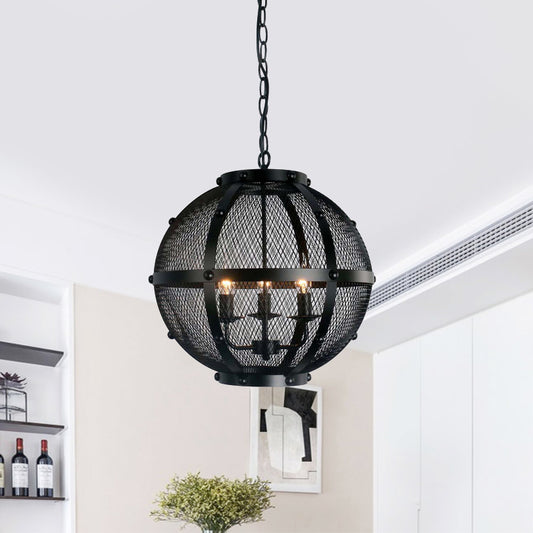 Global Metal Hanging Pendant with Wire Mesh Shade Retro Style 3 Lights Farmhouse Ceiling Fixture in Black Clearhalo 'Cast Iron' 'Ceiling Lights' 'Chandeliers' 'Industrial Chandeliers' 'Industrial' 'Metal' 'Middle Century Chandeliers' 'Rustic Chandeliers' 'Tiffany' Lighting' 1400660