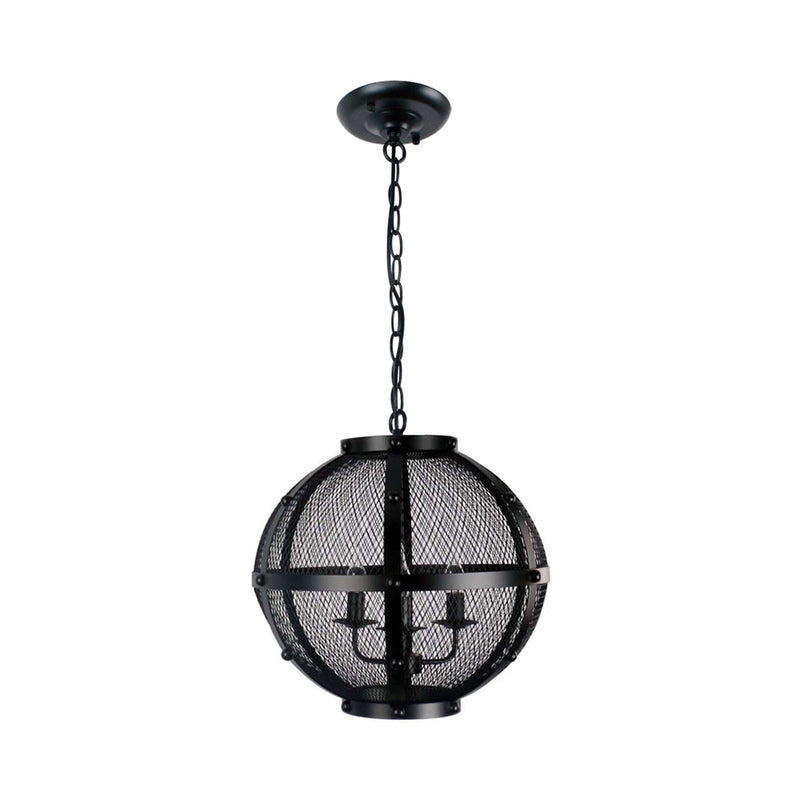 Global Metal Hanging Pendant with Wire Mesh Shade Retro Style 3 Lights Farmhouse Ceiling Fixture in Black Clearhalo 'Cast Iron' 'Ceiling Lights' 'Chandeliers' 'Industrial Chandeliers' 'Industrial' 'Metal' 'Middle Century Chandeliers' 'Rustic Chandeliers' 'Tiffany' Lighting' 1400661
