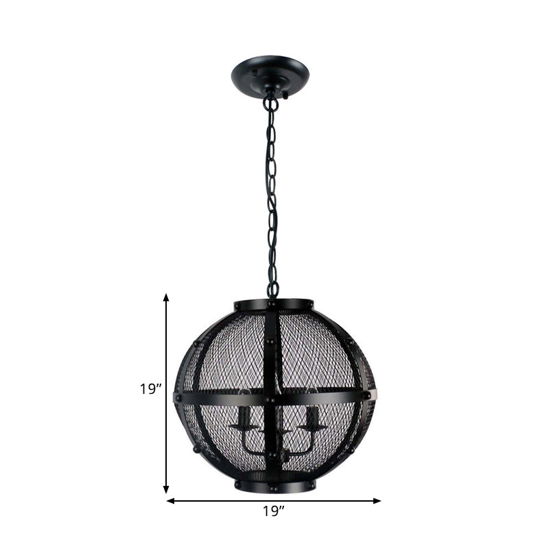 Global Metal Hanging Pendant with Wire Mesh Shade Retro Style 3 Lights Farmhouse Ceiling Fixture in Black Clearhalo 'Cast Iron' 'Ceiling Lights' 'Chandeliers' 'Industrial Chandeliers' 'Industrial' 'Metal' 'Middle Century Chandeliers' 'Rustic Chandeliers' 'Tiffany' Lighting' 1400663
