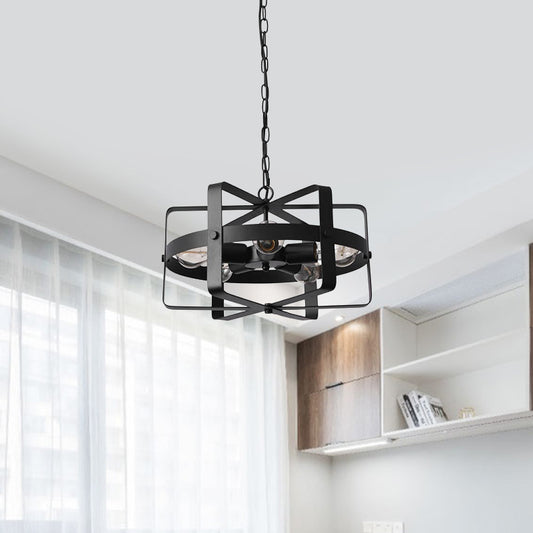 Retro Loft Caged Chandelier Light Fixture 5 Lights Iron Pendant Light in Black for Dining Room Clearhalo 'Cast Iron' 'Ceiling Lights' 'Chandeliers' 'Industrial Chandeliers' 'Industrial' 'Metal' 'Middle Century Chandeliers' 'Rustic Chandeliers' 'Tiffany' Lighting' 1400665