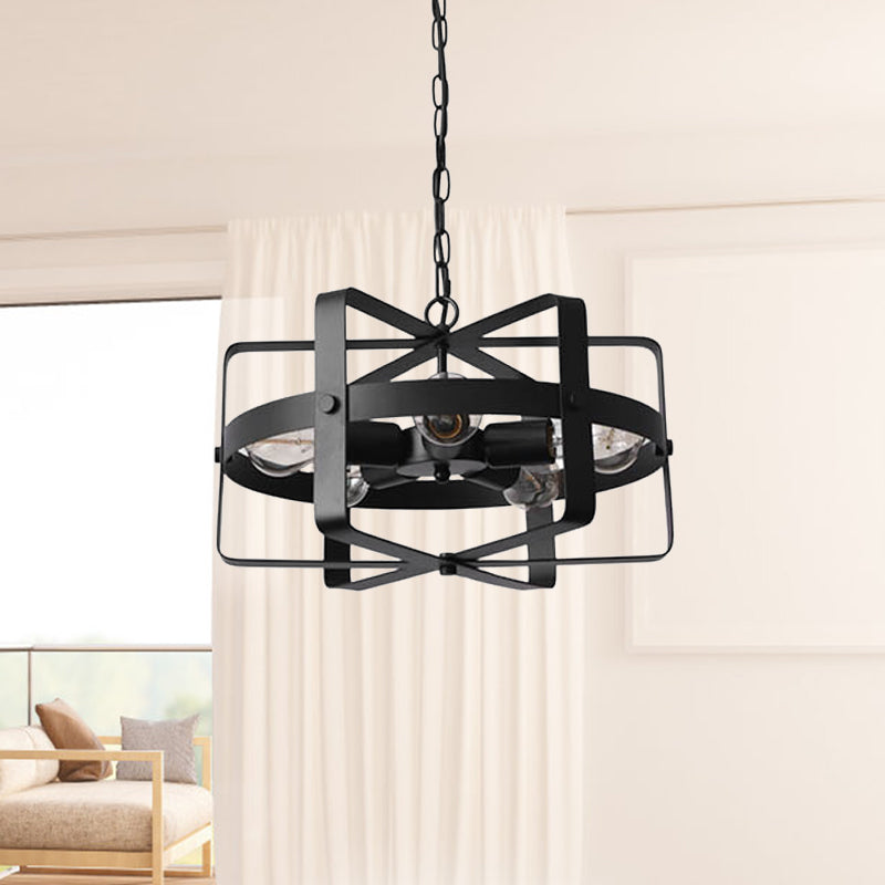Retro Loft Caged Chandelier Light Fixture 5 Lights Iron Pendant Light in Black for Dining Room Clearhalo 'Cast Iron' 'Ceiling Lights' 'Chandeliers' 'Industrial Chandeliers' 'Industrial' 'Metal' 'Middle Century Chandeliers' 'Rustic Chandeliers' 'Tiffany' Lighting' 1400666